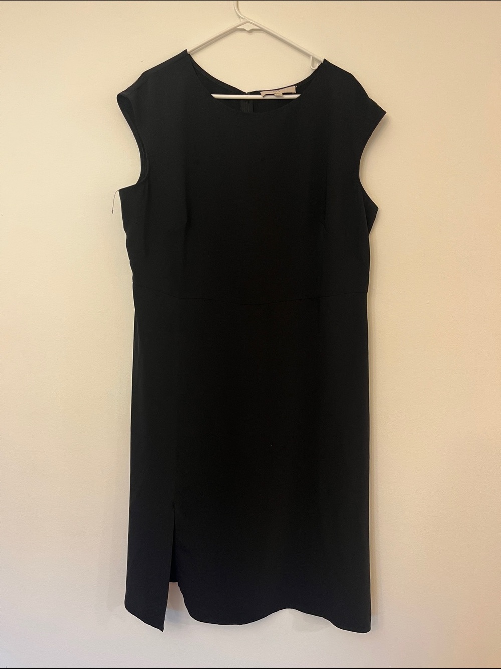 LOFT Black Cap-Sleeve Shift Dress with Front Slit
